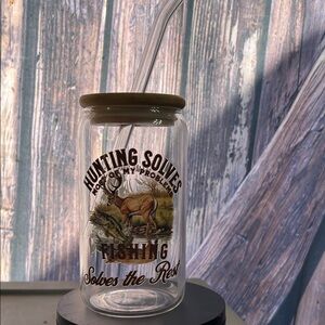 Hunting and Fishing Themed Glass Jar with Lid